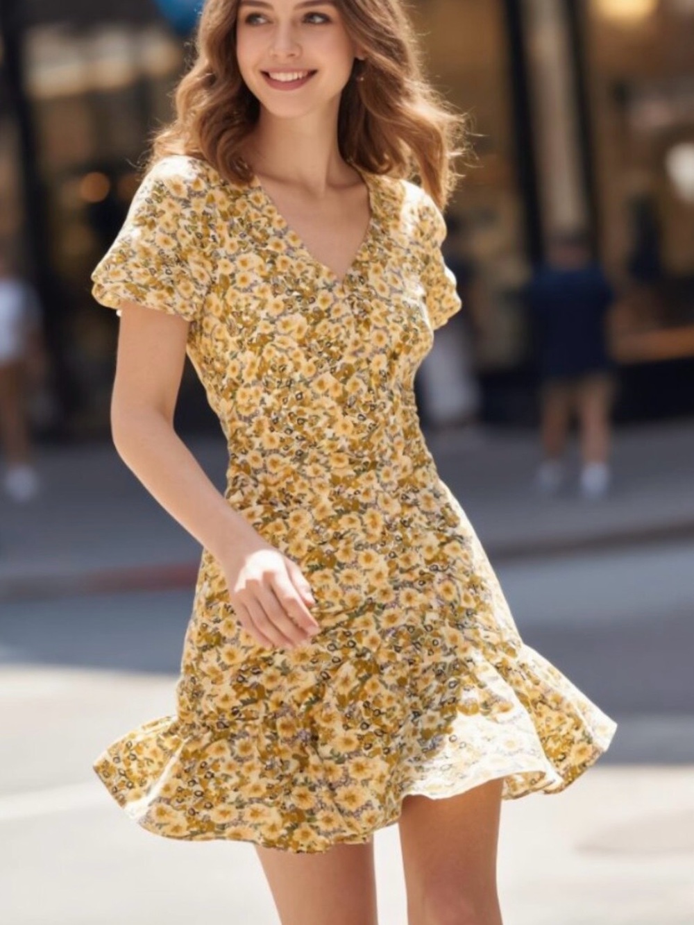 Revolve ASTR the label lucky me ruched puff sleeve floral mini dress women’s S